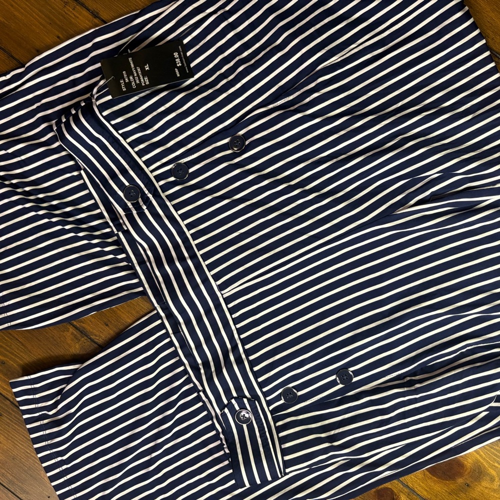 H&M Navy and White Striped Wide Leg Pants